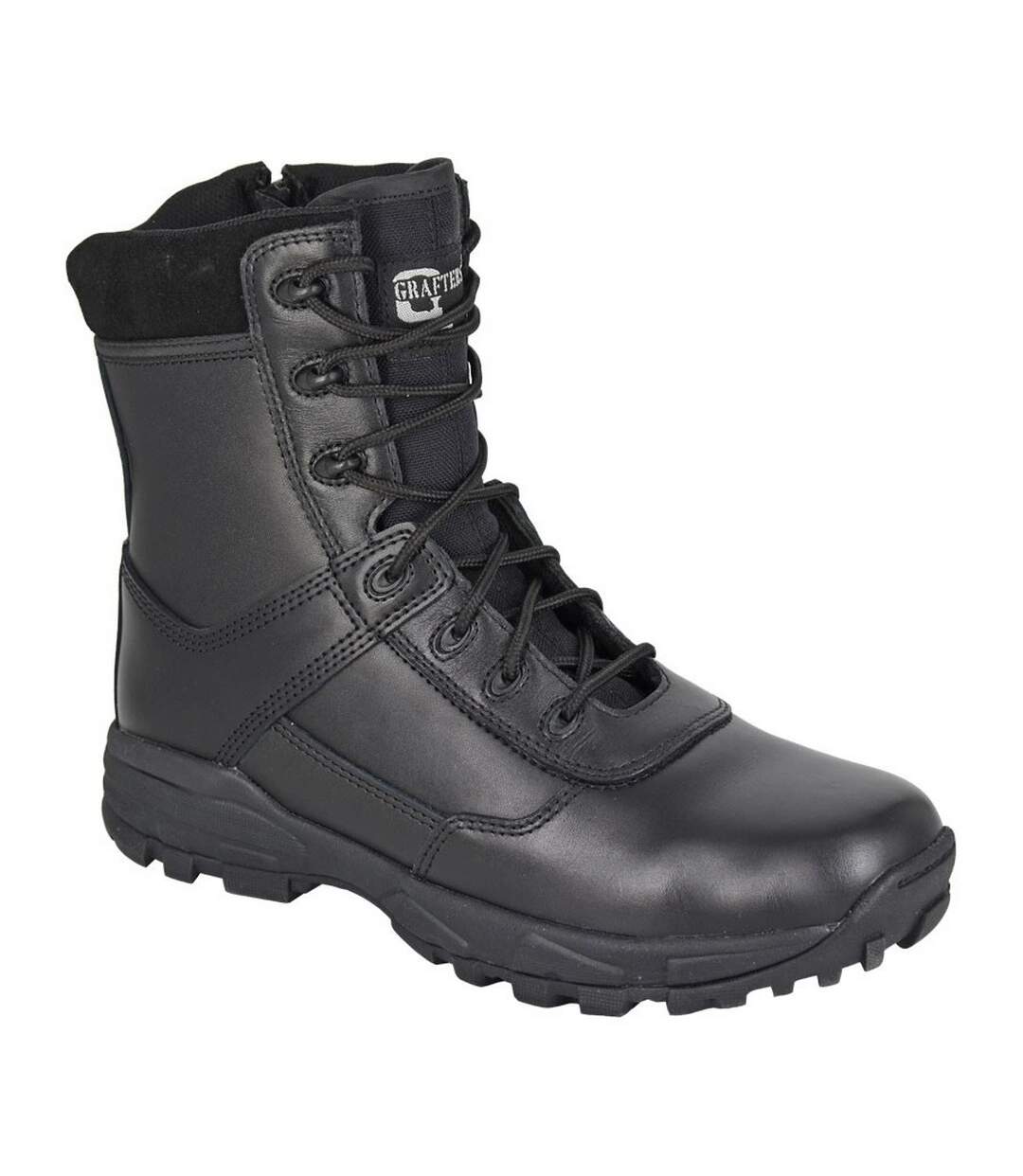Mens Tiger Leather Combat Boots Black Grafters-1