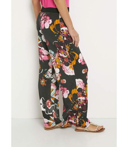 Pantalon large en stretch imprimé fleuri