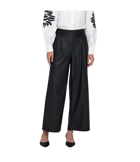 Womens/ladies Faux Leather Wide Leg Palazzo Trousers Black Only
