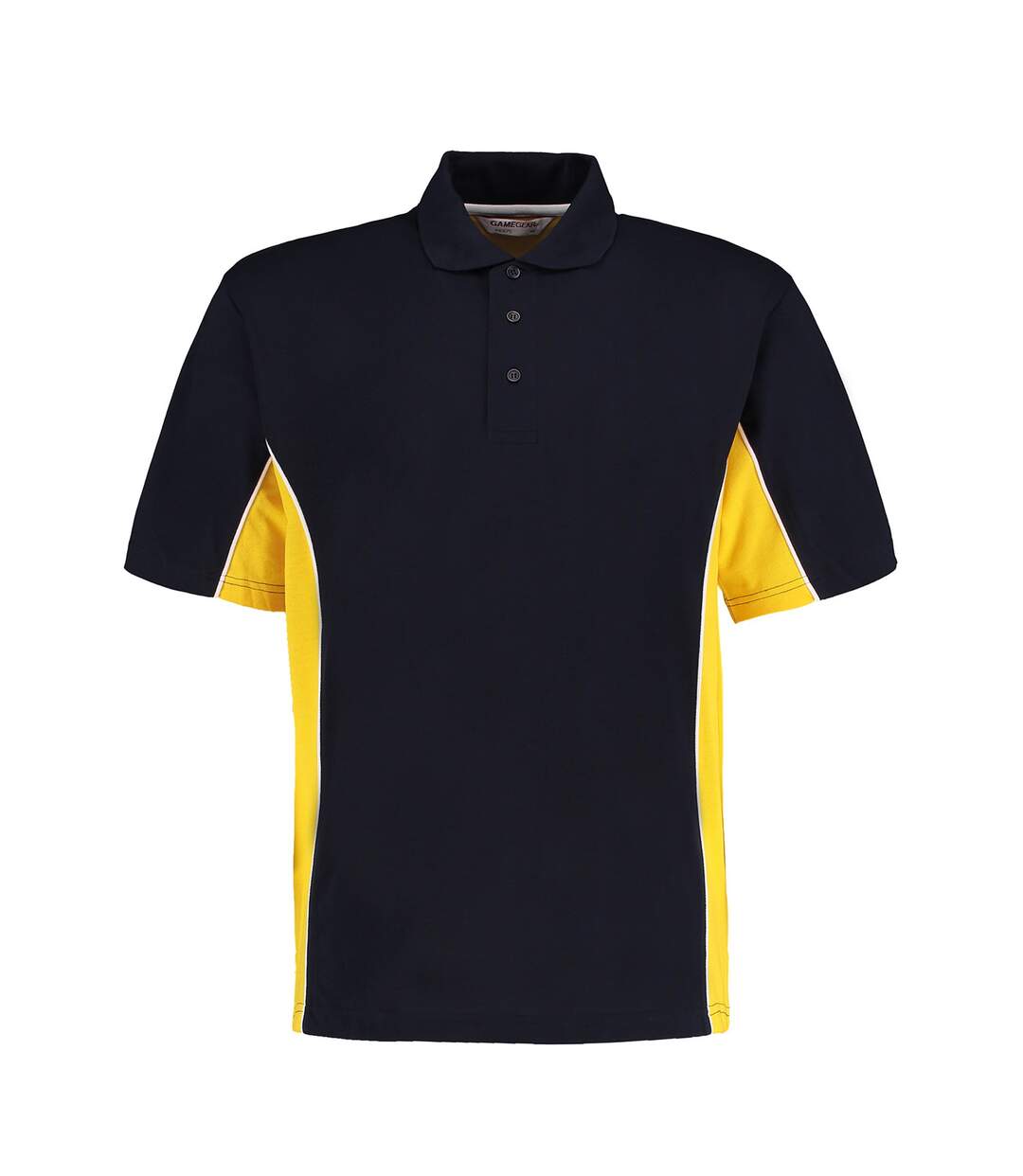 Mens track classic polo shirt navy/mid yellow/white GAMEGEAR-1
