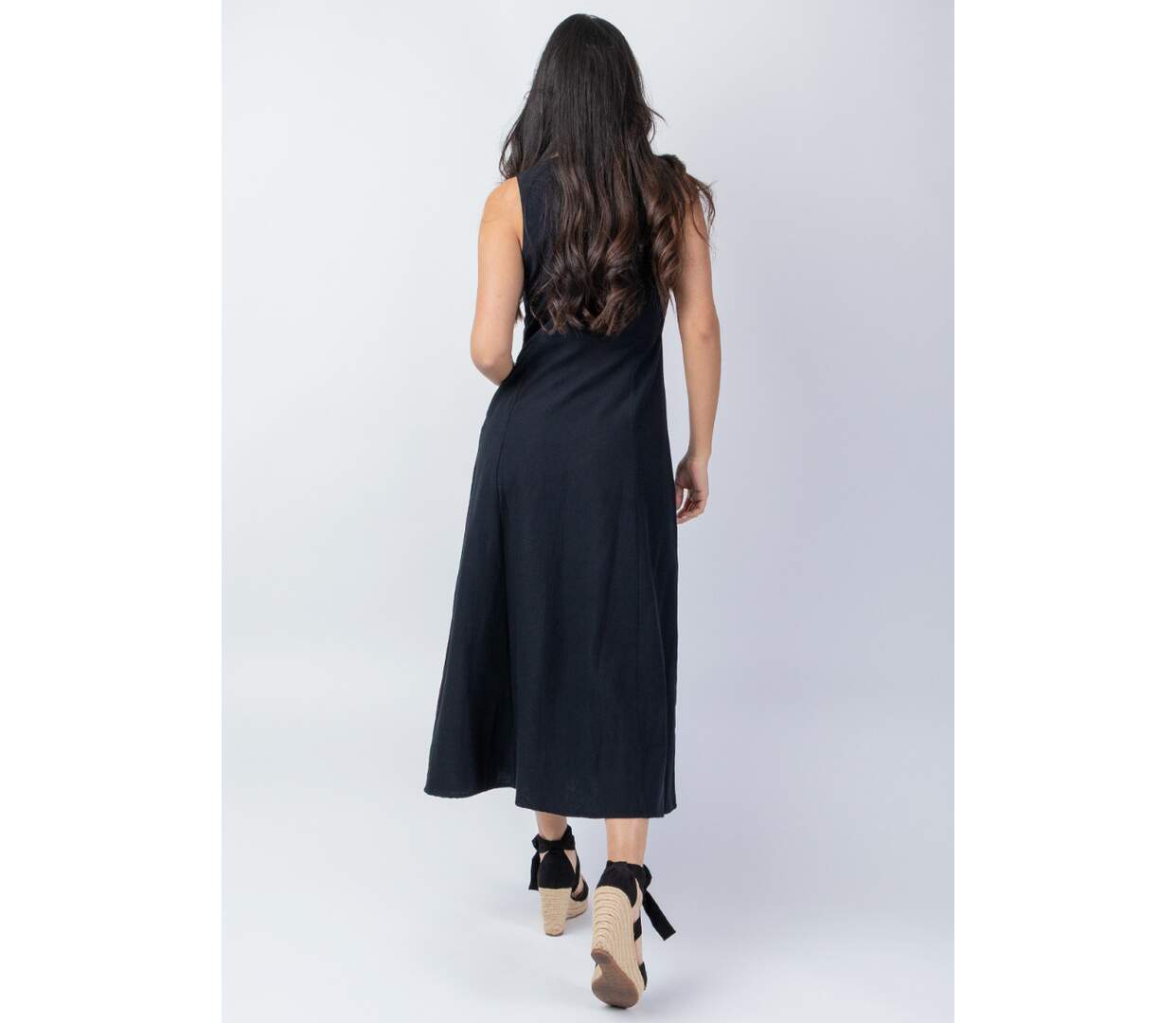 Robe longue féminine JULINE unie noire Coton Du Monde-4