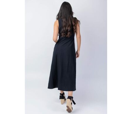 Robe longue féminine JULINE unie noire Coton Du Monde