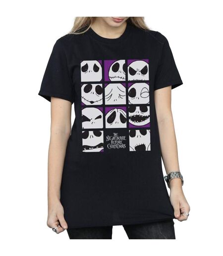 Disney Womens/Ladies Nightmare Before Christmas Many Faces Of Jack Squares Coton Boyfriend T-Shirt (Noir) - UTBI41526