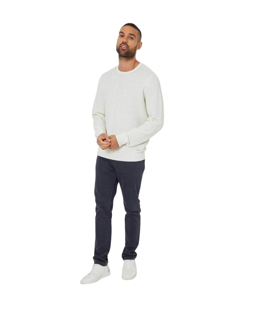 Mens Yarra Textured Regular Jumper Ecru Threadbare-1