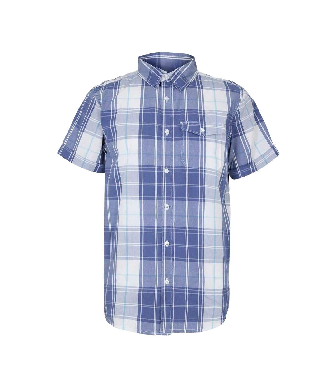 Mens Plaid Short-sleeved Shirt White Blue Bench-1