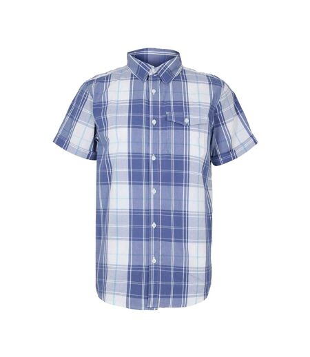 Mens Plaid Short-sleeved Shirt White Blue Bench