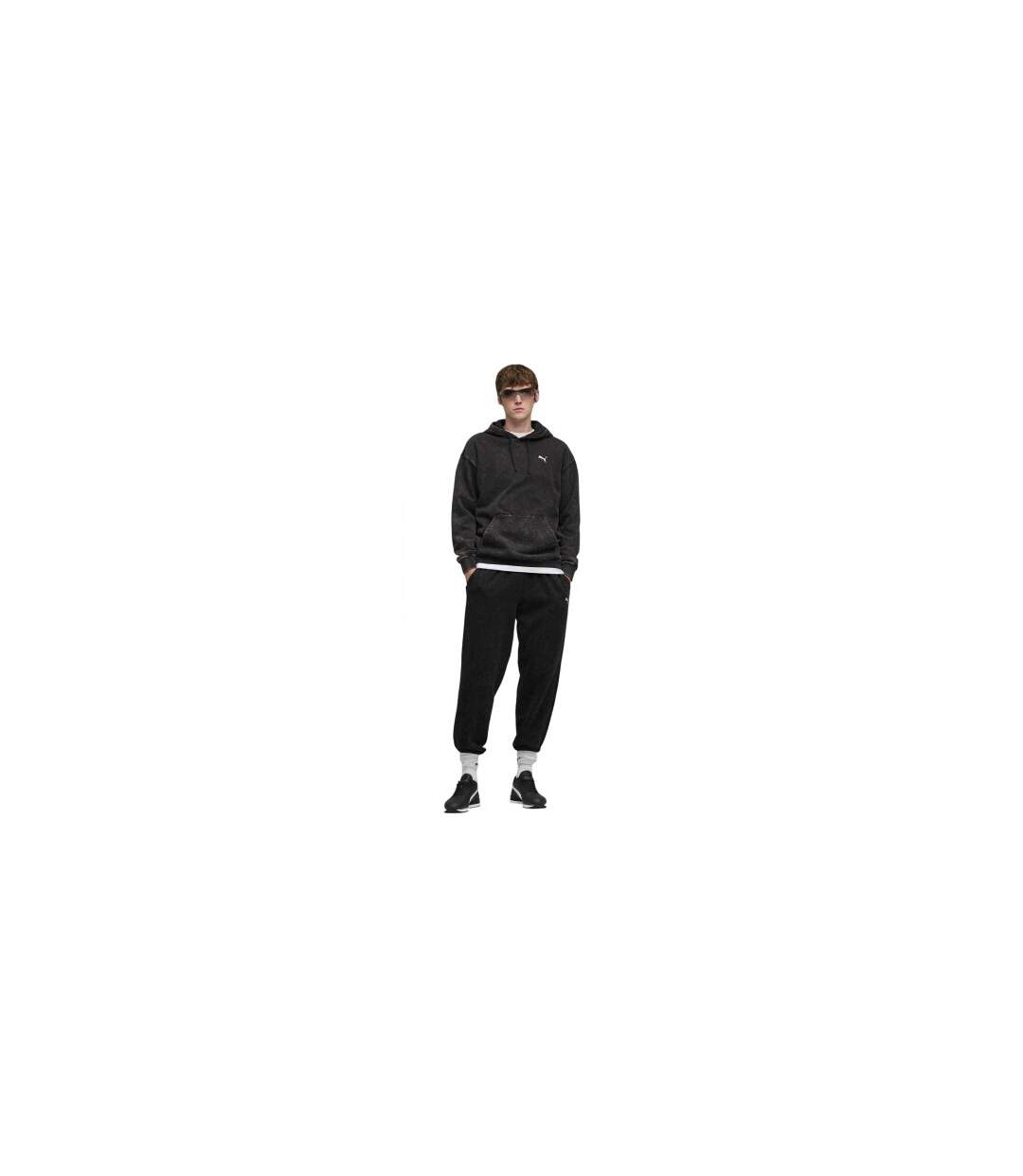 Mens Elevated Acid Wash Relaxed Fit Hoodie Black Puma-1