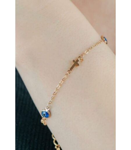 Gold and Silver Evil Eye Cross Christian Charm Protection Bracelet