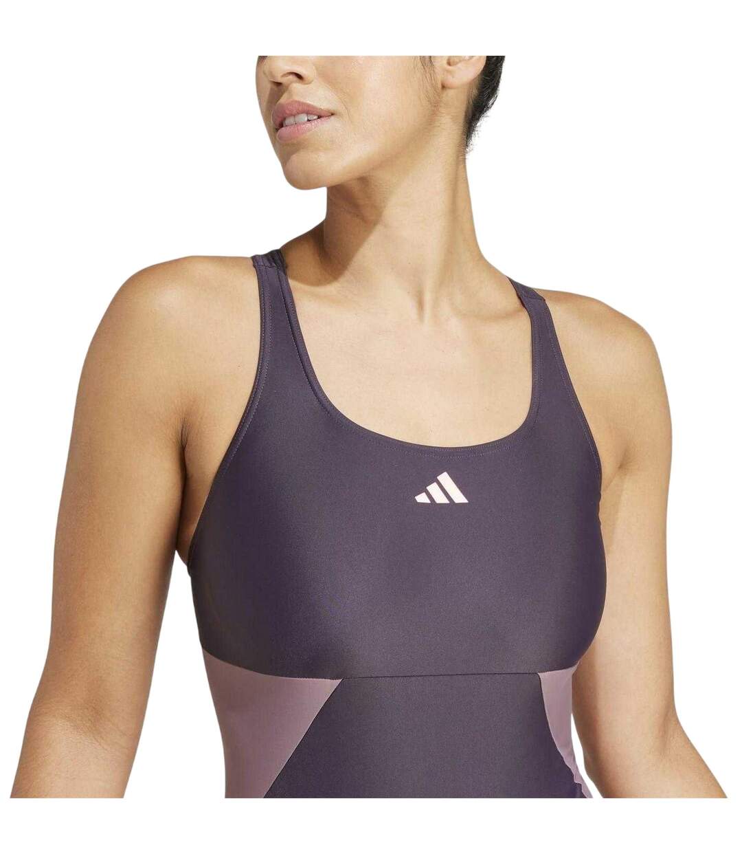 Womens/ladies Colour Block One Piece Swimsuit Purple Adidas-4