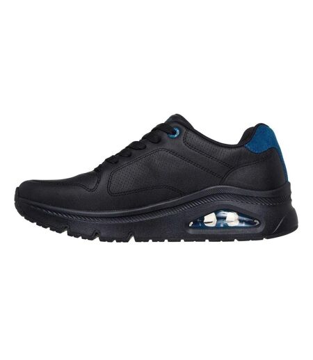Mens Decorative Leather Air Cushioned Trainers Black Skechers