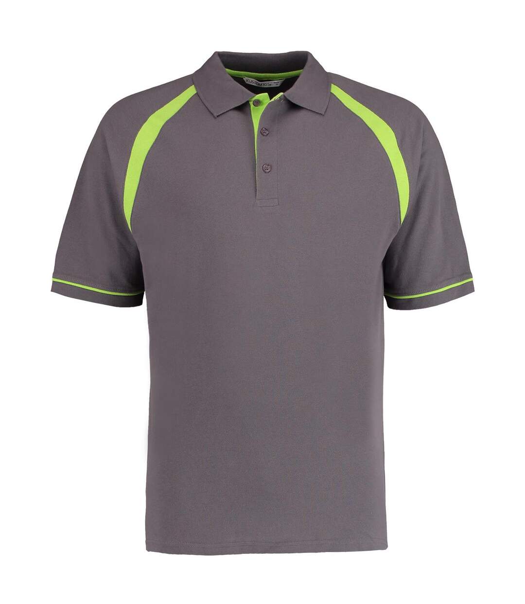 Oak Hill Polo À Manches Courtes Homme Gris Foncé Vert Citron Kustom Kit-1