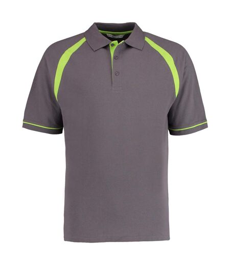 Oak Hill Polo À Manches Courtes Homme Gris Foncé Vert Citron Kustom Kit