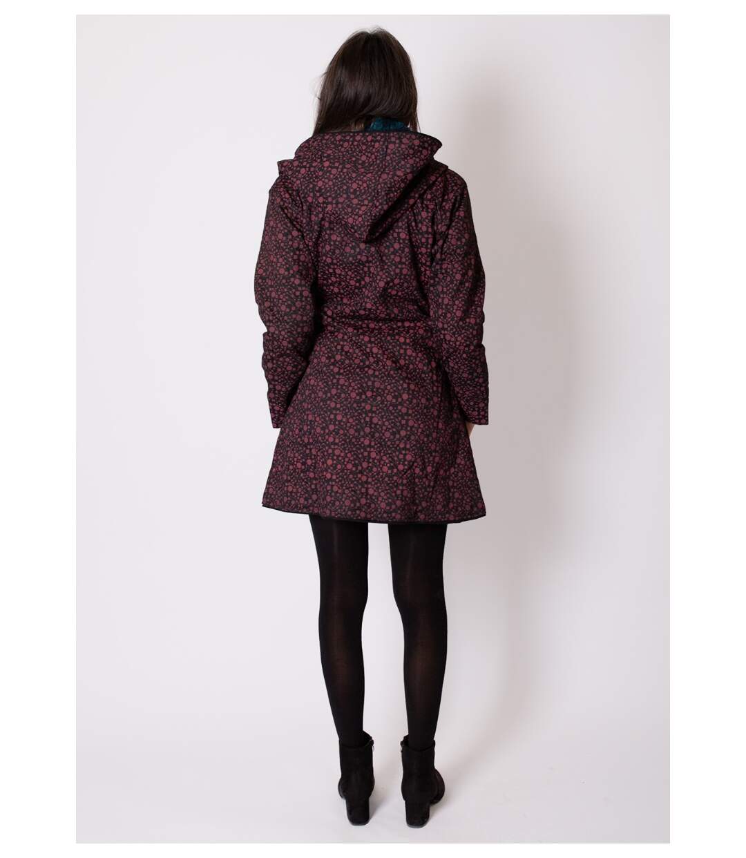 Manteau doublé polaire OLENIO fleuri bordeaux Coton Du Monde