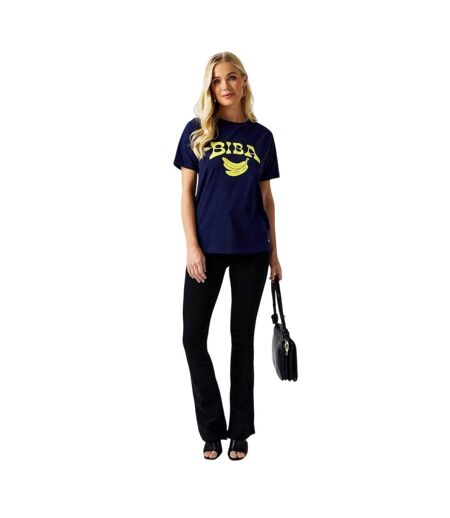 Womens/ladies Banana Cotton T-shirt Navy Biba
