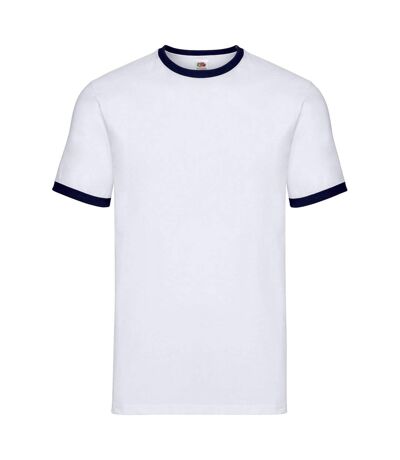 Unisex adult ringer t-shirt white/navy Fruit of the Loom