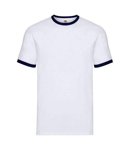 Unisex adult ringer t-shirt white/navy Fruit of the Loom