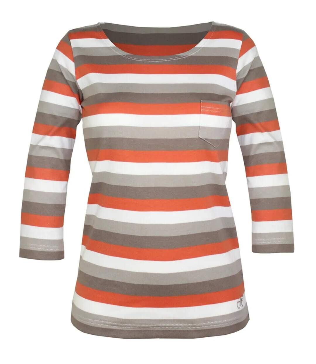 MAYFLOWER DIXIE1 - Tee-shirt manches 3/4 en coton rib : rayures crème, beige, taupe et orange-5