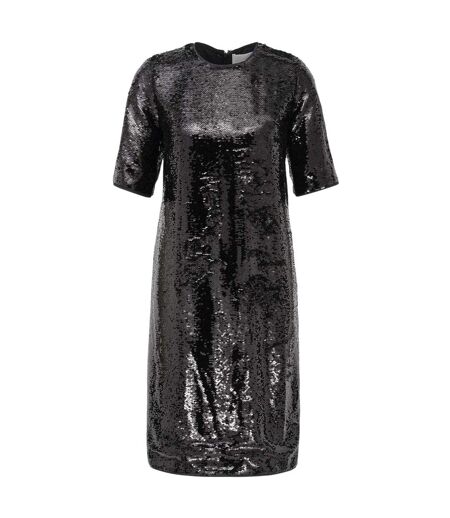 Womens/ladies Sequin Polyester Shift Dress Black Print Boss