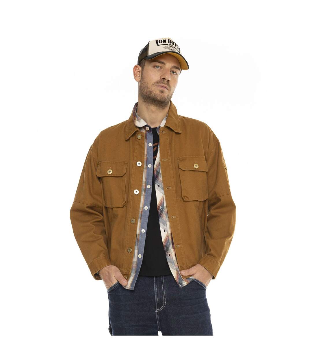 Veste homme en serge de coton Worker Camel Vondutch-1