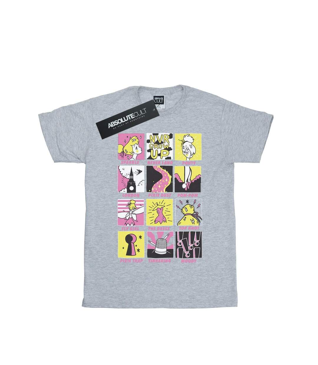 Disney Femme/Ladies - T-shirt boyfriend en coton avec carrés de la Fée Clochette (Gris sportif) - UTBI46466-1