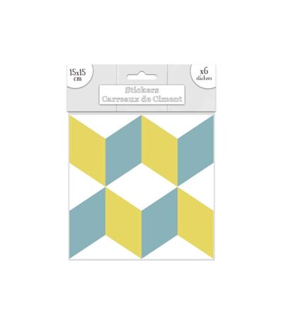 6 Stickers carreaux de ciment - 15 x 15 cm - Bleu et jaune et blanc