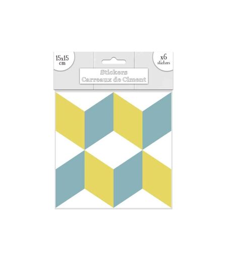 6 Stickers carreaux de ciment - 15 x 15 cm - Bleu et jaune et blanc