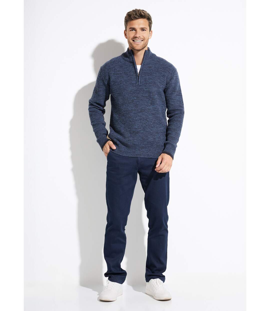 Pull col montant zippé maille chinée laine-3
