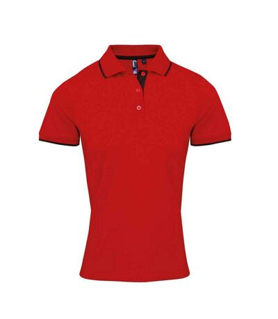 Womens/ladies coolchecker contrast pique polo shirt red/black Premier