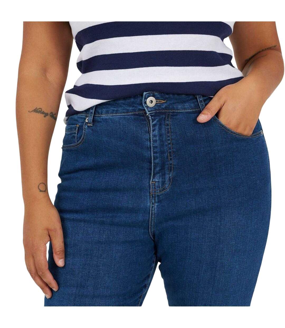 Womens/ladies Flared High Waist Plus Jeans Mid Blue Brave Soul-3