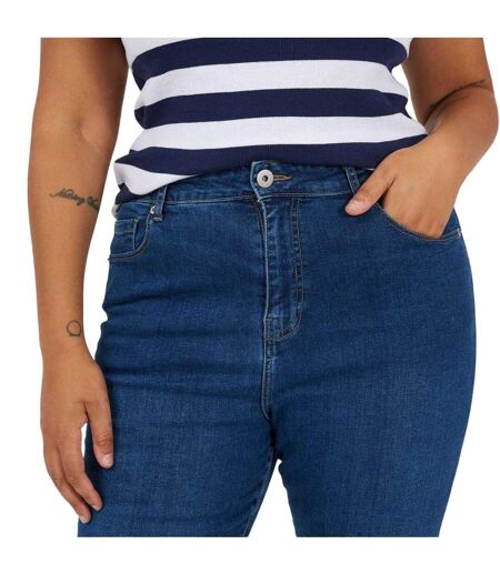 Womens/ladies Flared High Waist Plus Jeans Mid Blue Brave Soul