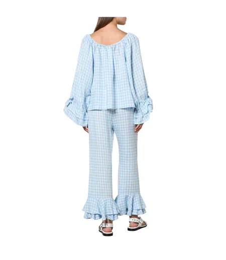 Womens/ladies Puff Sleeve Loungewear Set Blue Sleeper