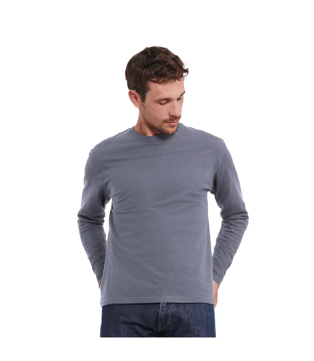 Mens Classic Long-sleeved T-shirt Convoy Grey Russell-1