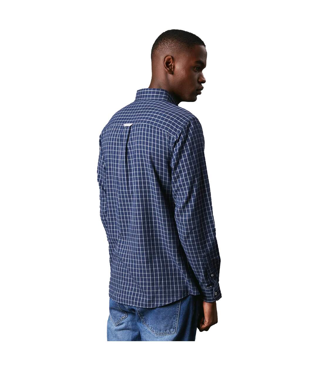 Mens Grid Checked Brushed Long-sleeved Shirt Navy Maine-2