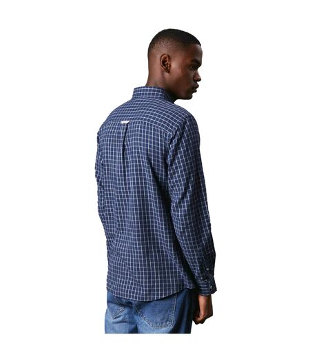 Mens Grid Checked Brushed Long-sleeved Shirt Navy Maine