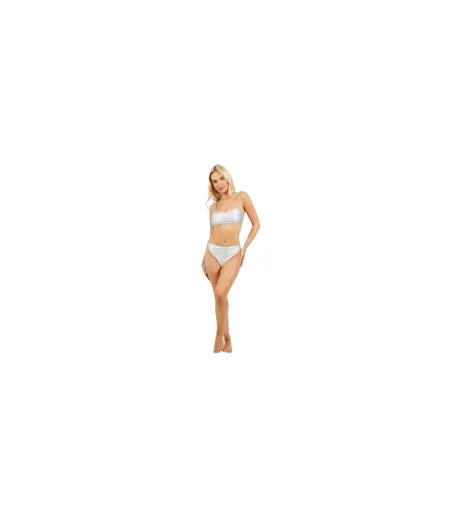 Womens/ladies Holographic High Waist Bikini Bottoms Metallic Silver Brave Soul