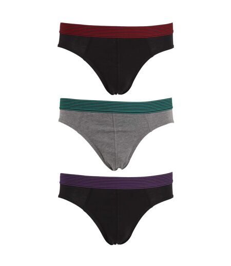 Tom Franks Mens Briefs Underwear With Striped Waistband (3 Pack) (Red/Teal/Purple) - UTMU179