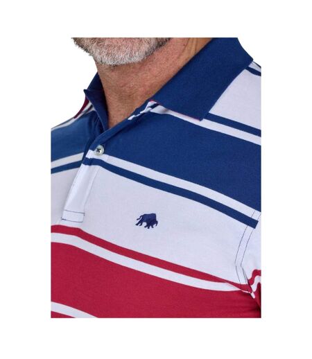 Polo Motif/style Rayures Larges Homme Bleu Marine Blanc Rouge Raging Bull