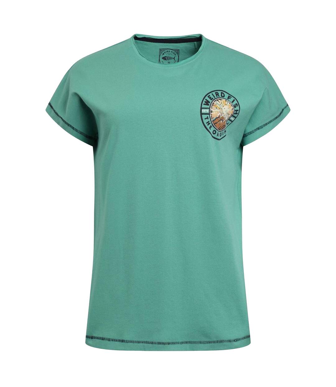 Womens/ladies Sunset Summit Graphic Back Print T-shirt Dark Jade Weird Fish-1