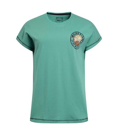 Womens/ladies Sunset Summit Graphic Back Print T-shirt Dark Jade Weird Fish