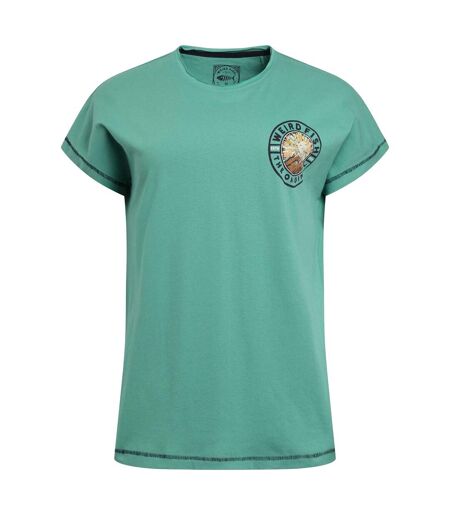 Womens/ladies Sunset Summit Graphic Back Print T-shirt Dark Jade Weird Fish