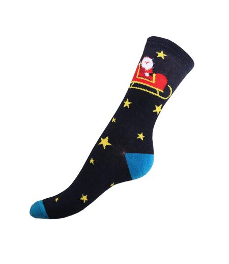 Ladies Santa Christmas Novelty Socks Navy RJM