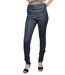 Pantalon femme taille haute coupe slim Bleu nuit - 5 poches, coton stretch-1