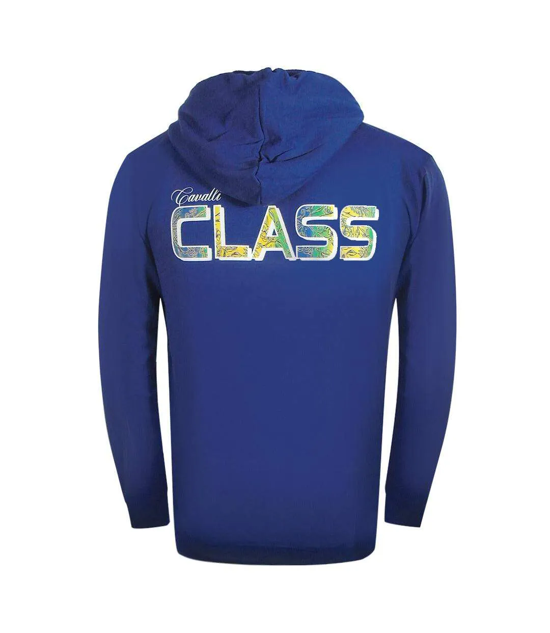 Mens Floral Logo Full Zip Hoodie Royal Blue Cavalli Class-2