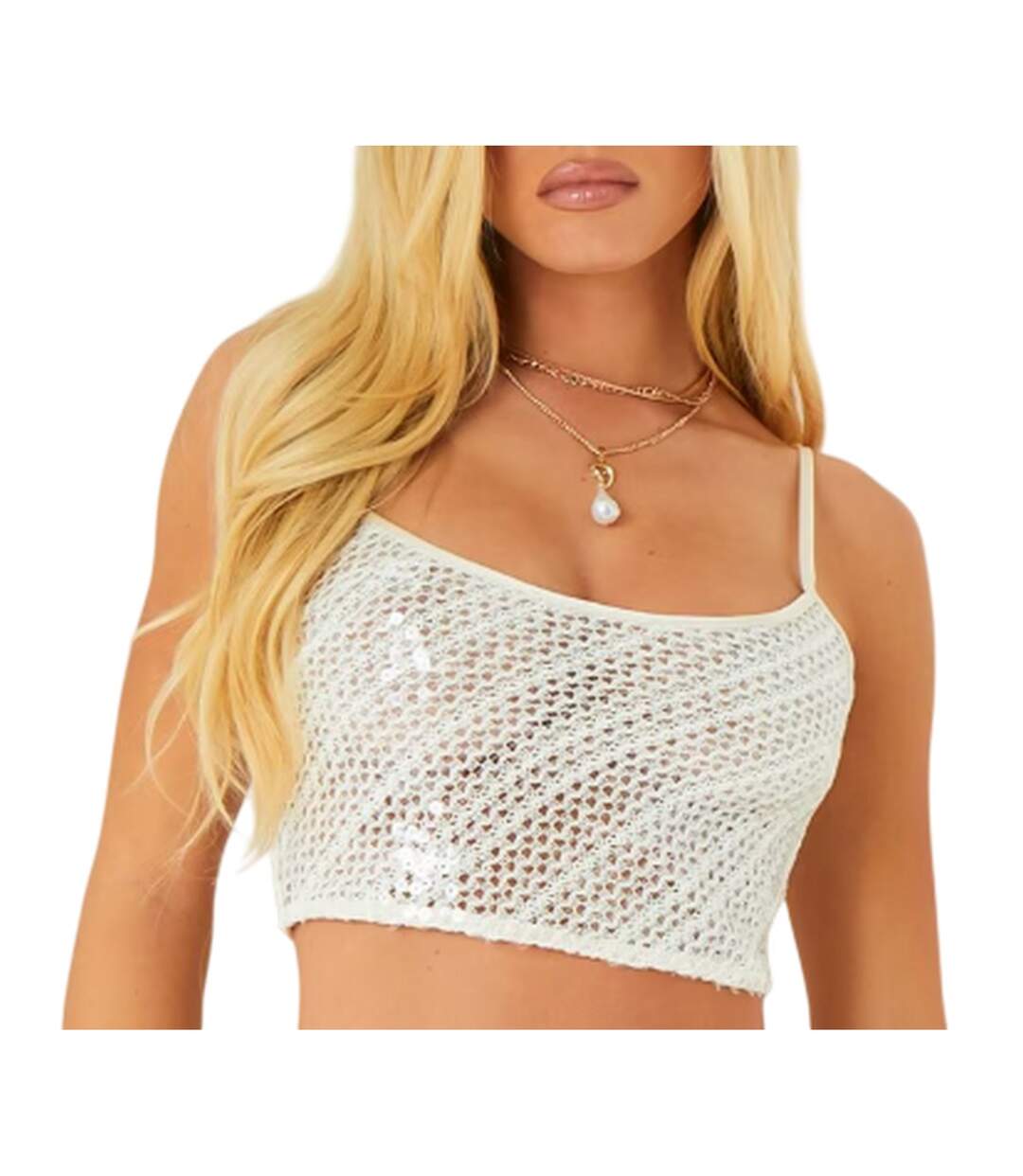 Haut Court Motif/style Paillette Femme Blanc Cassé Missy Empire-2