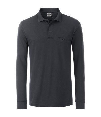 Polo homme poche poitrine manches longues - JN866 - gris carbone - workwear