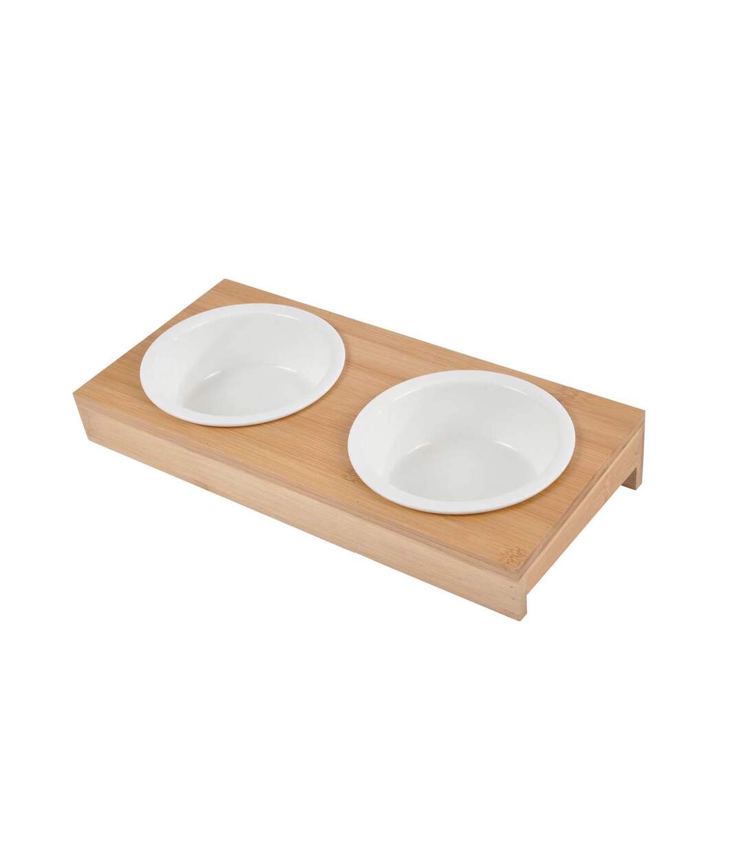 Gamelle double en céramique et bambou pour chien et chat - Diam 12 cm-1