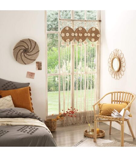 Lot de 2 Rideaux de fils détails macramé et pompons - 90 x 200 cm - Beige