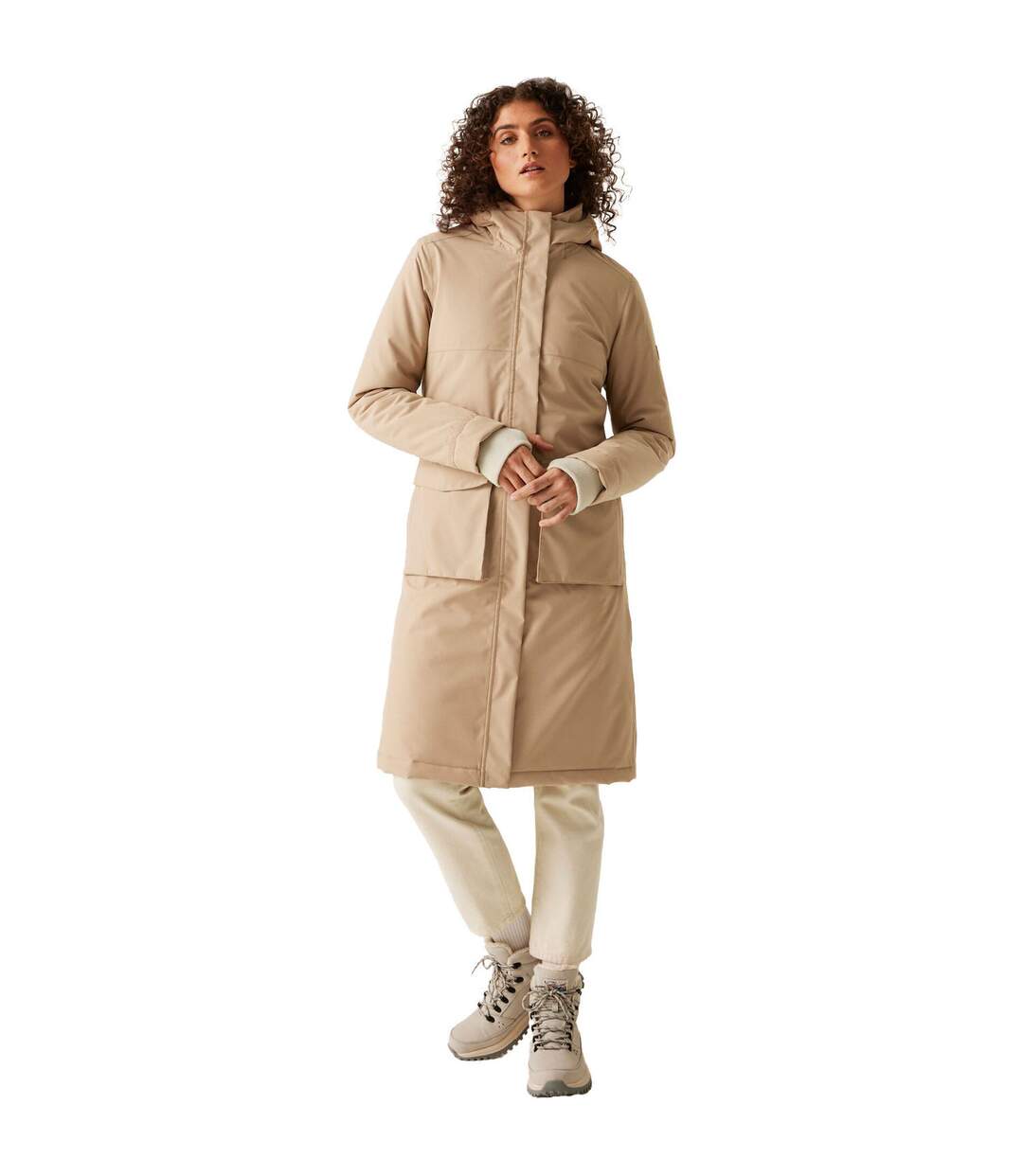 Womens/ladies Yarli Longline Waterproof Jacket Warm Taupe Light Vanilla Regatta-2