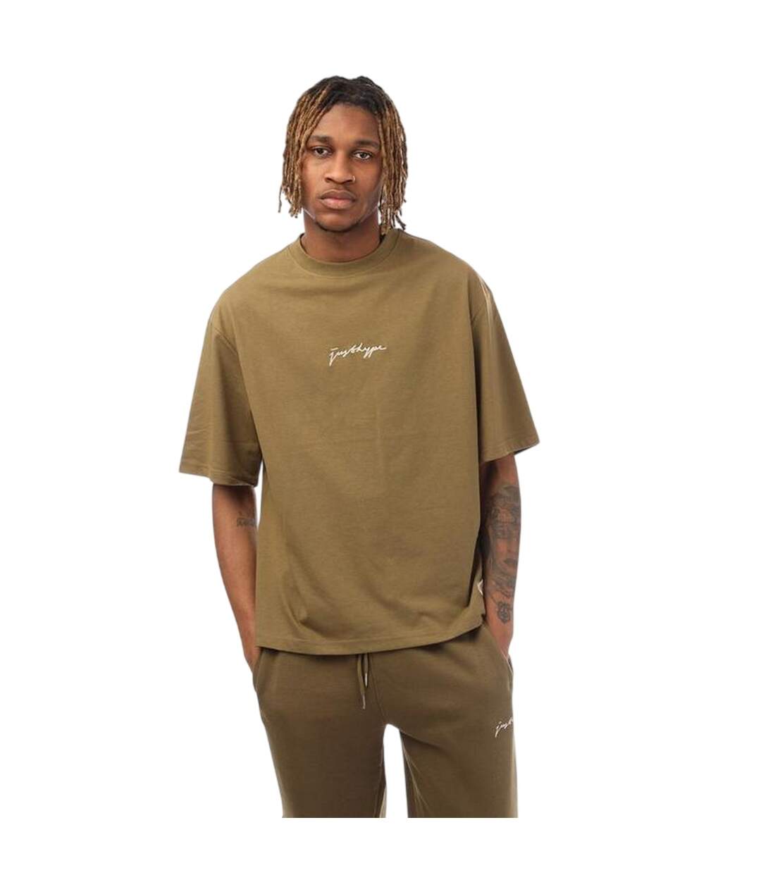 Mens Signature Logo Oversized T-shirt Olive Hype-2