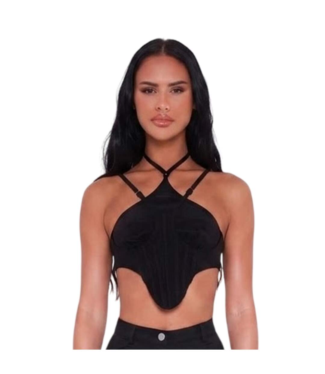 Womens/ladies Ribbed Corset Top Black Missy Empire-2